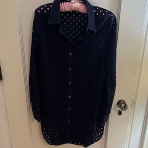J. Crew Dark Blue Eyelet Swim Coverup